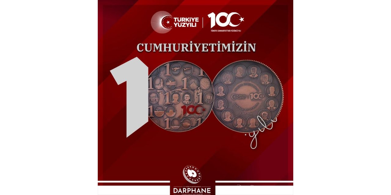 Hazine ve Maliye Bakanlığı, Cumhuriyet'in 100. yılına özel basılan "5 Türk lirası" hatıra parasını tanıttı