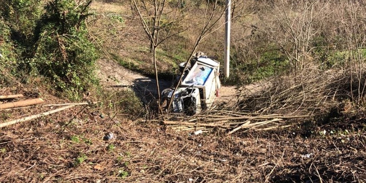 Düzce'de şarampole devrilen çöp kamyonundaki 2 kişi yaralandı