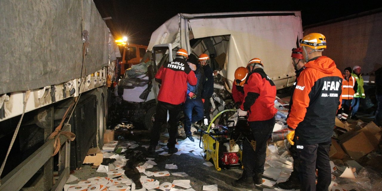 Anadolu Otoyolu'nda park halindeki tıra çarpan kamyonetin sürücüsü yaralandı