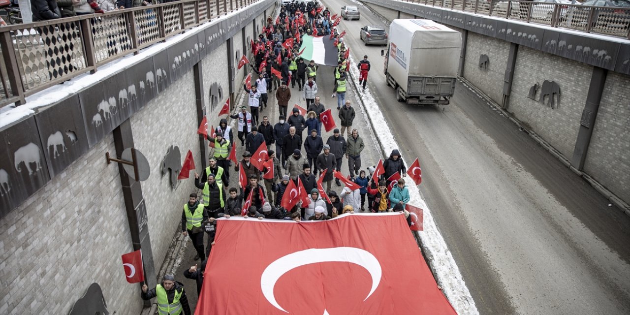 Erzurum, Ardahan ve Erzincan'da İsrail'in Gazze'ye saldırıları protesto edildi