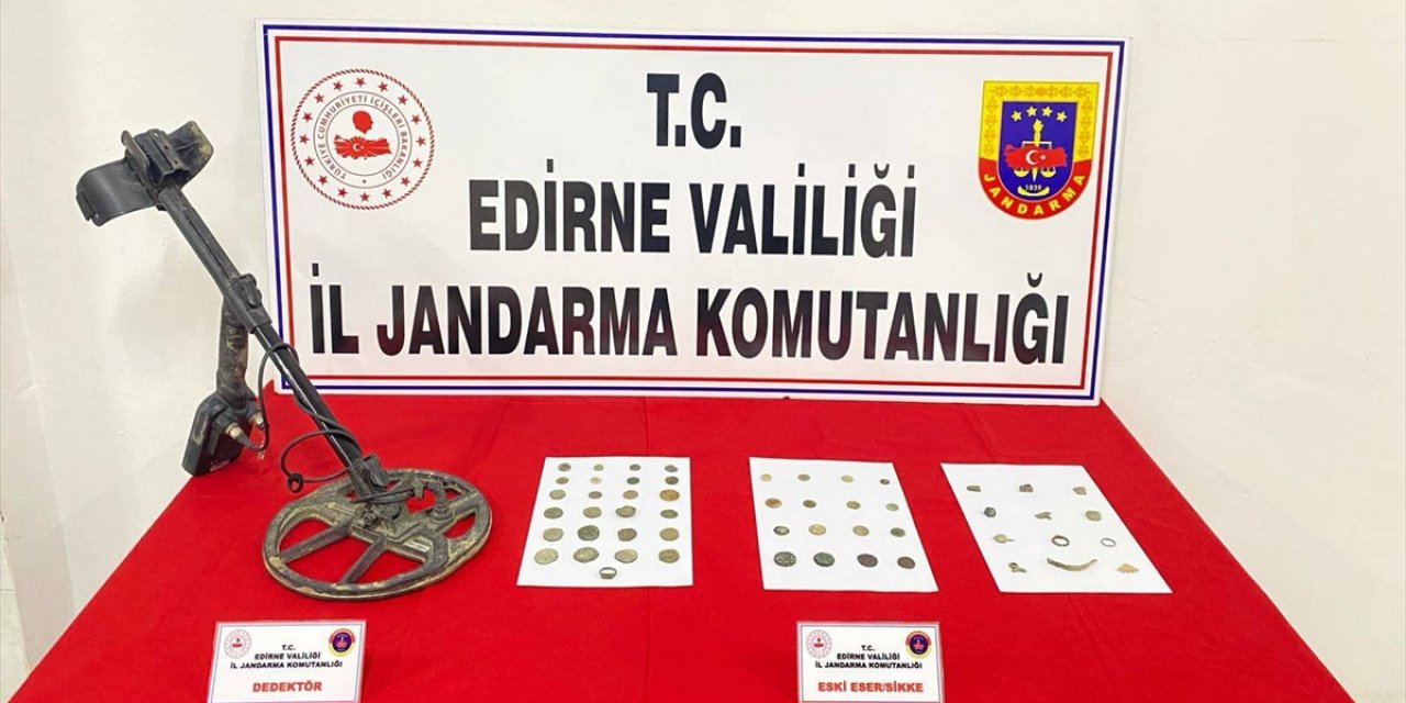 Edirne'de tarihi olduğu değerlendirilen sikke, yüzük, metal obje ele geçirildi