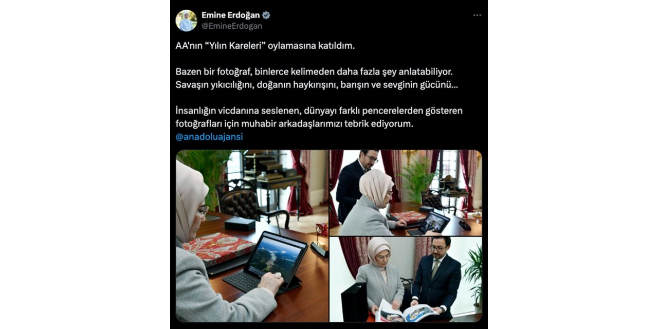 Emine Erdoğan, AA'nın "Yılın Kareleri" oylamasında fotoğrafları yer alan muhabirleri tebrik etti