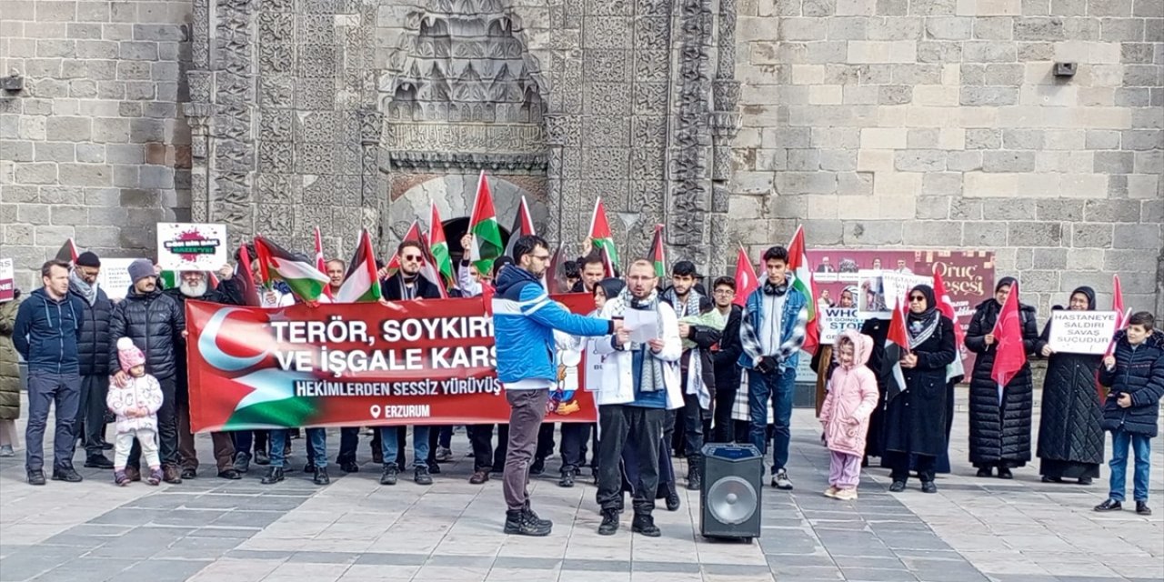 Erzurum'da sağlık çalışanları Filistin için "sessiz yürüyüş" yaptı
