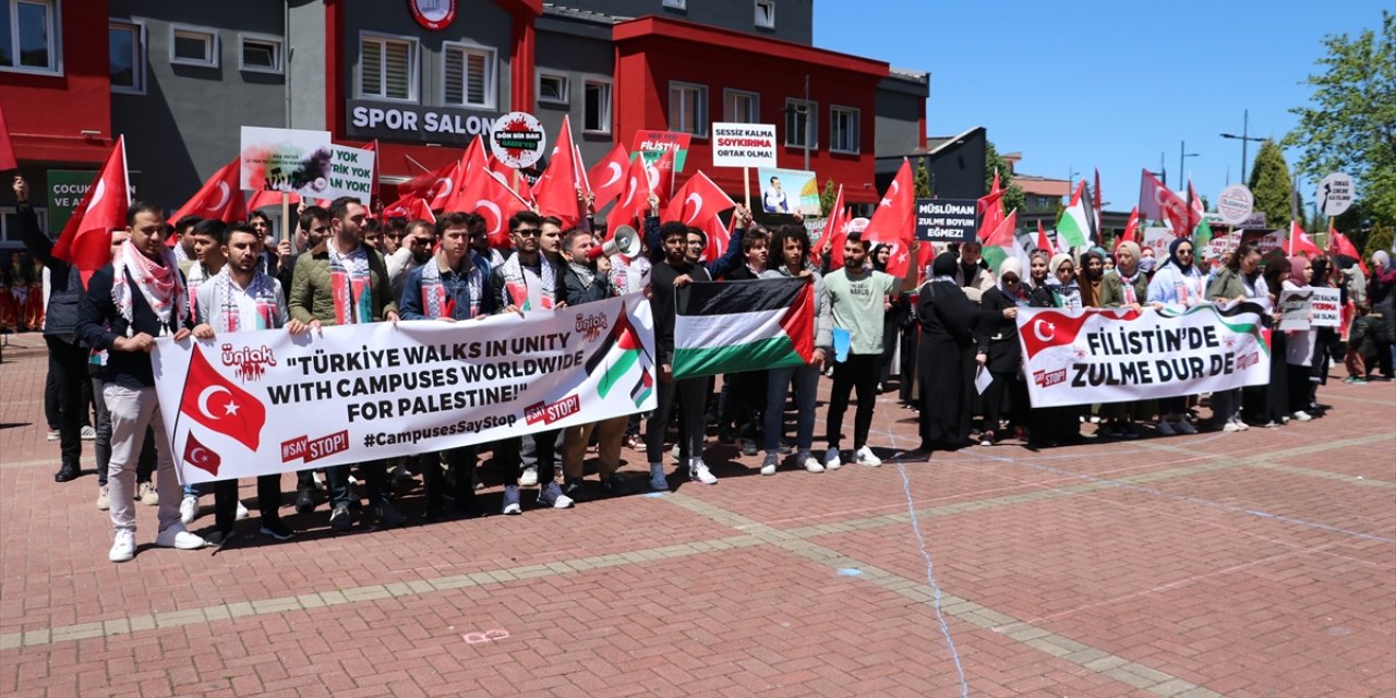 Zonguldak'ta üniversite öğrencileri, İsrail'in Gazze'ye saldırılarını yürüyüşle protesto etti