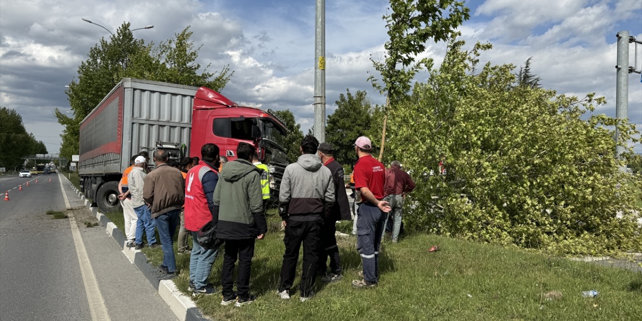 Kütahya'da refüjdeki ağaca çarparak deviren tırın sürücüsü yaralandı