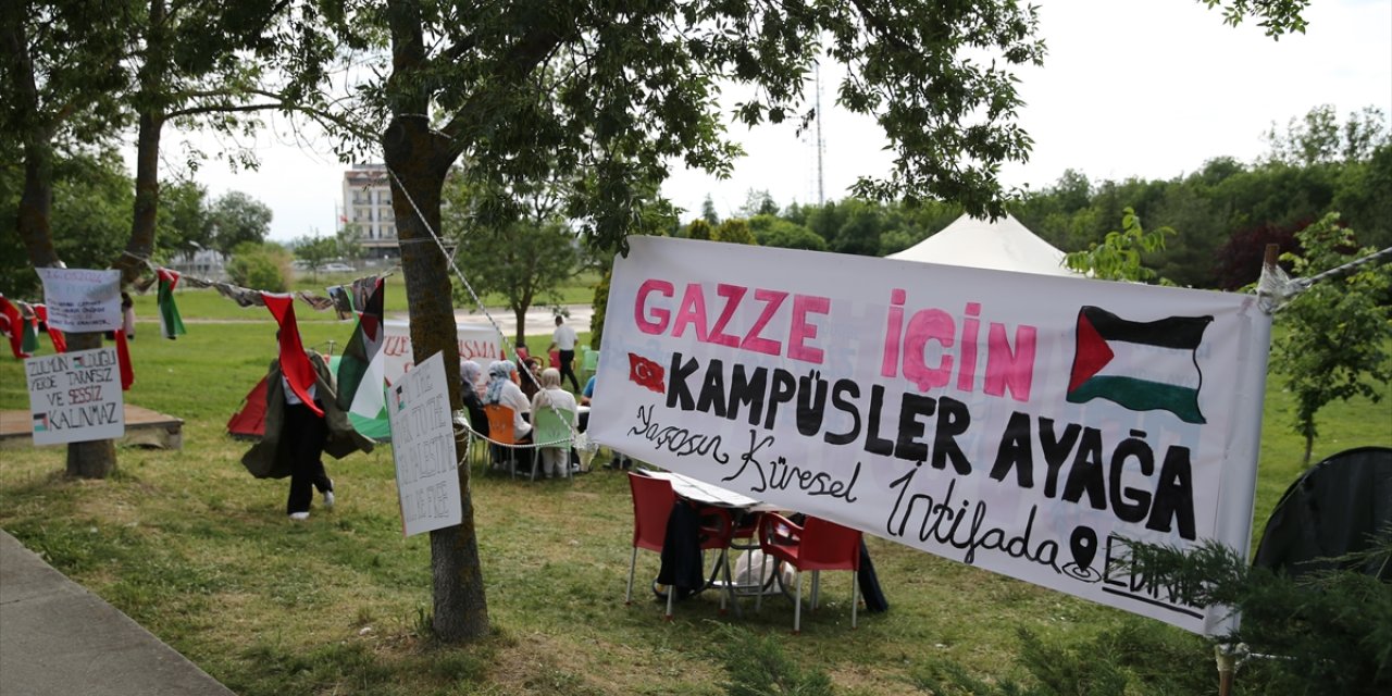 Edirne'de üniversite öğrencileri Gazze'ye destek için "dayanışma çadırı" kurdu