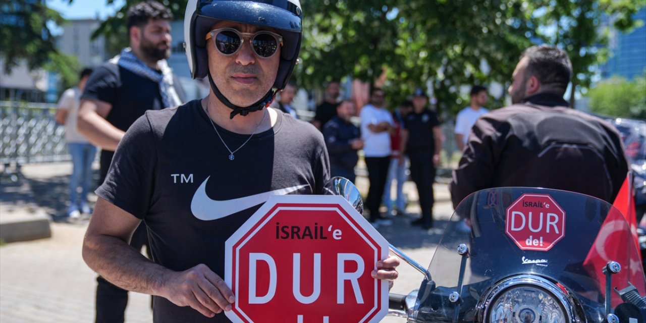 Motosikletlilerden İsrail'in İstanbul Başkonsolosluğu önünde "soykırım" protestosu