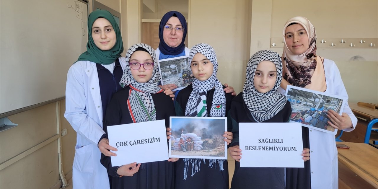 Samsun'da Anadolu İmam Hatip Lisesi öğrencilerinden İsrail'in Gazze'ye saldırılarına tepki