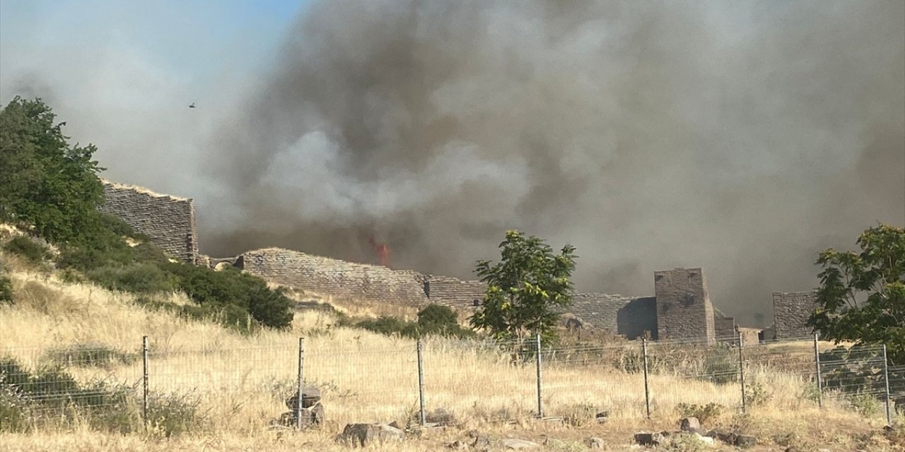 Ayvacık'ın Behram köyünde çıkan yangına müdahale ediliyor