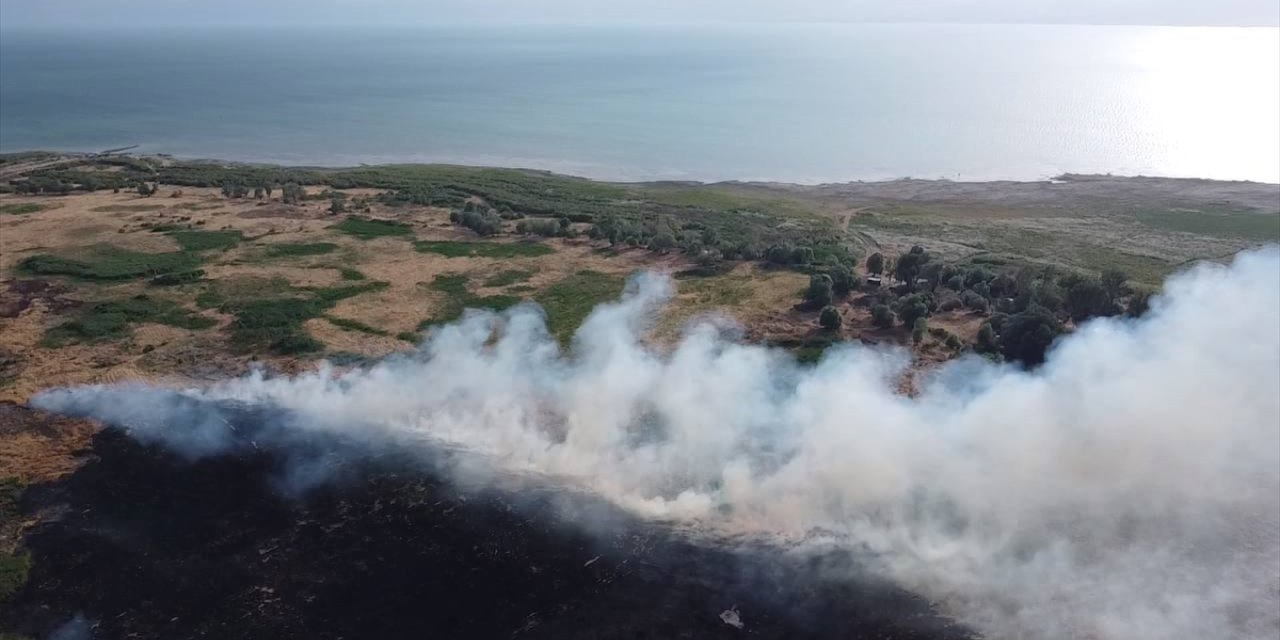 Isparta'da Eğirdir Gölü kıyısındaki sazlık alanda yangın çıktı