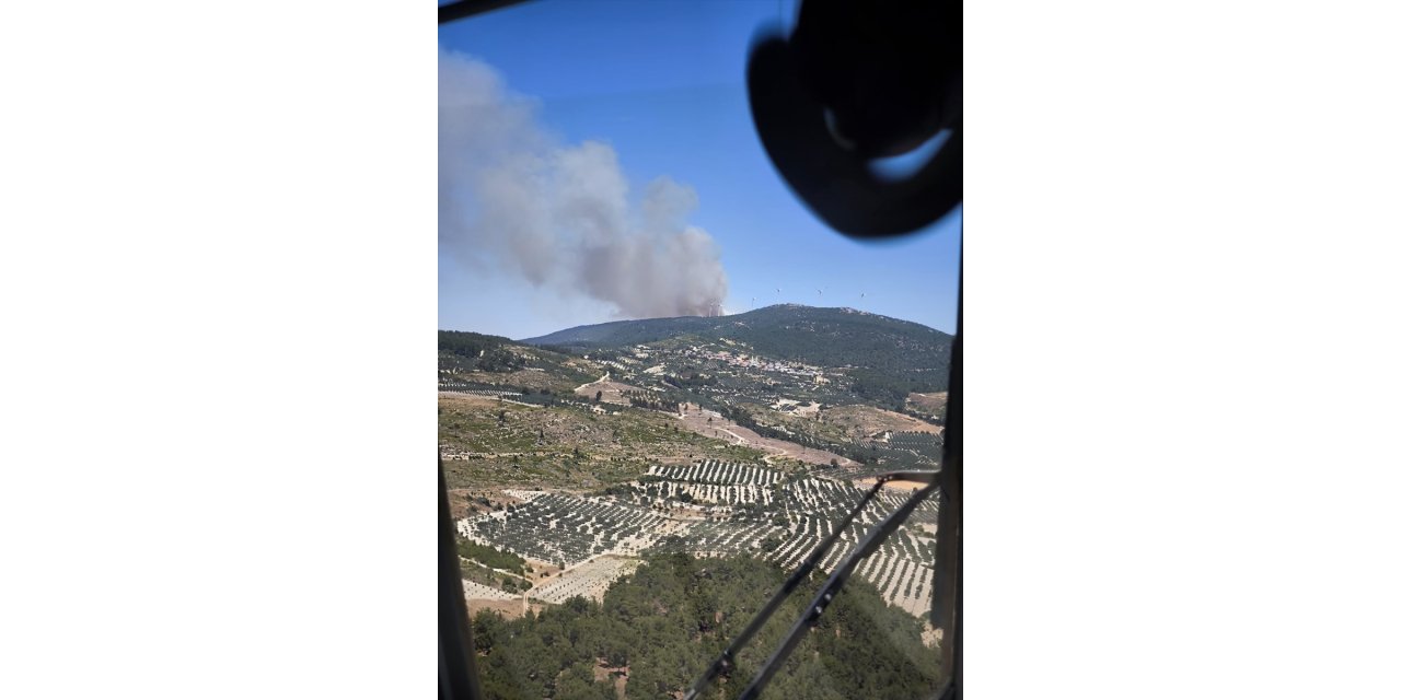 Manisa'nın Soma ilçesinde çıkan orman yangınına müdahale ediliyor