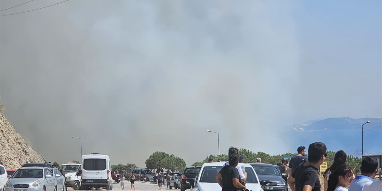 İzmir Dikili'de çıkan orman yangınına müdahale ediliyor