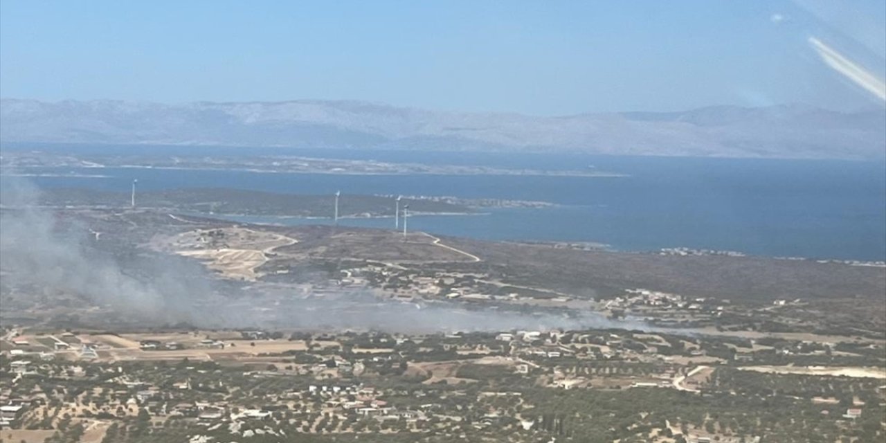 İzmir'in Çeşme ilçesinde makilik ve otluk alanda yangın çıktı