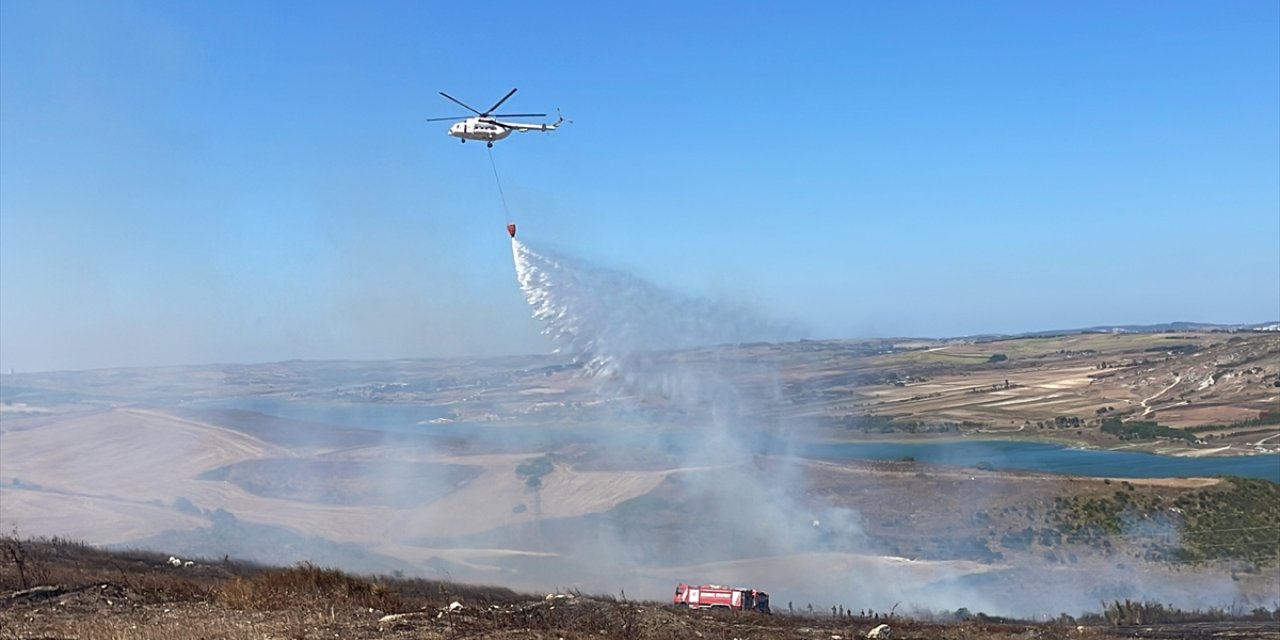 Başakşehir'de otluk alanda çıkan yangına havadan ve karadan müdahale ediliyor