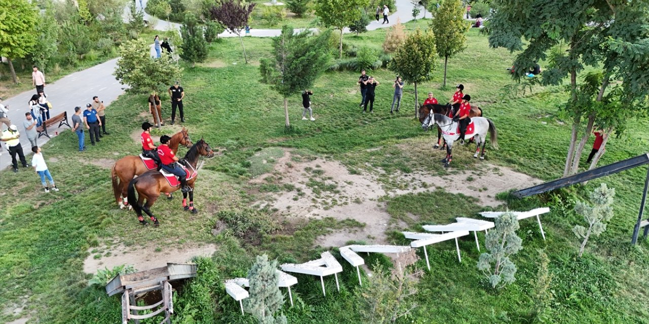 Van Gölü sahilinde devriye gezen atlı polisler ilgiyle karşılandı