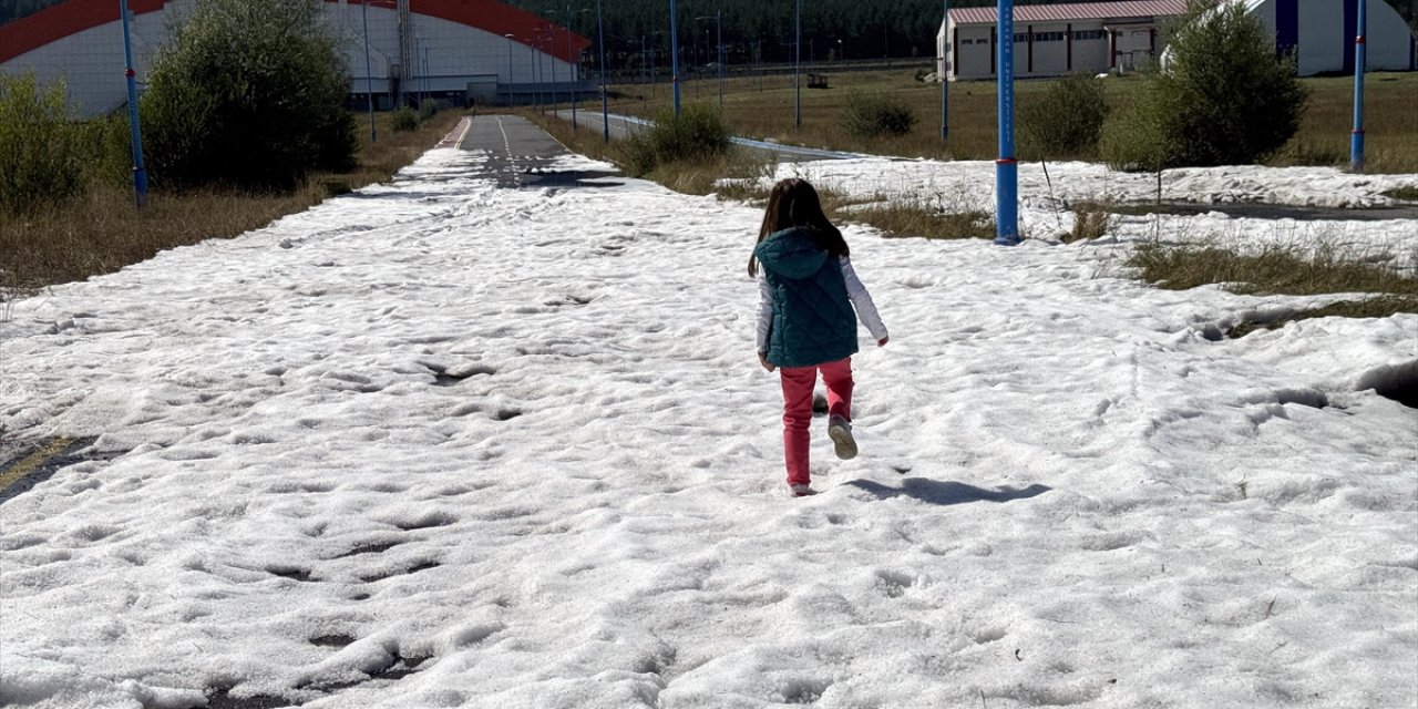 Ardahan'da gece etkili olan dolu, güneşe rağmen erimedi