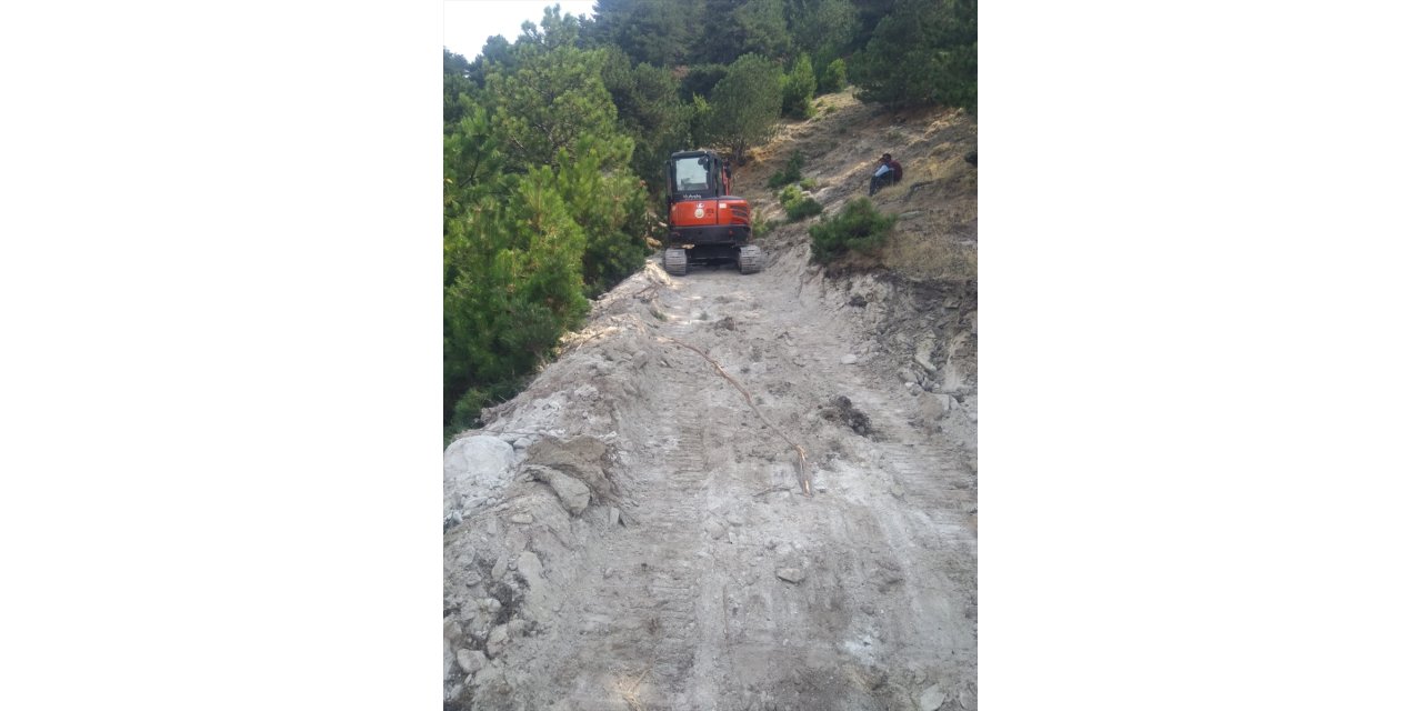 Afyonkarahisar'da eğimli arazide yuvarlanan inek, 1,5 kilometrelik yol açılarak kurtarıldı