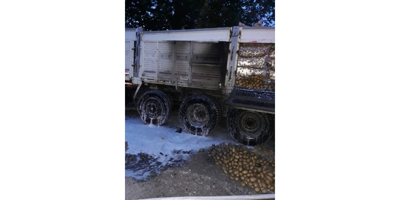 Tokat'ta patates yüklü tırda çıkan yangın söndürüldü