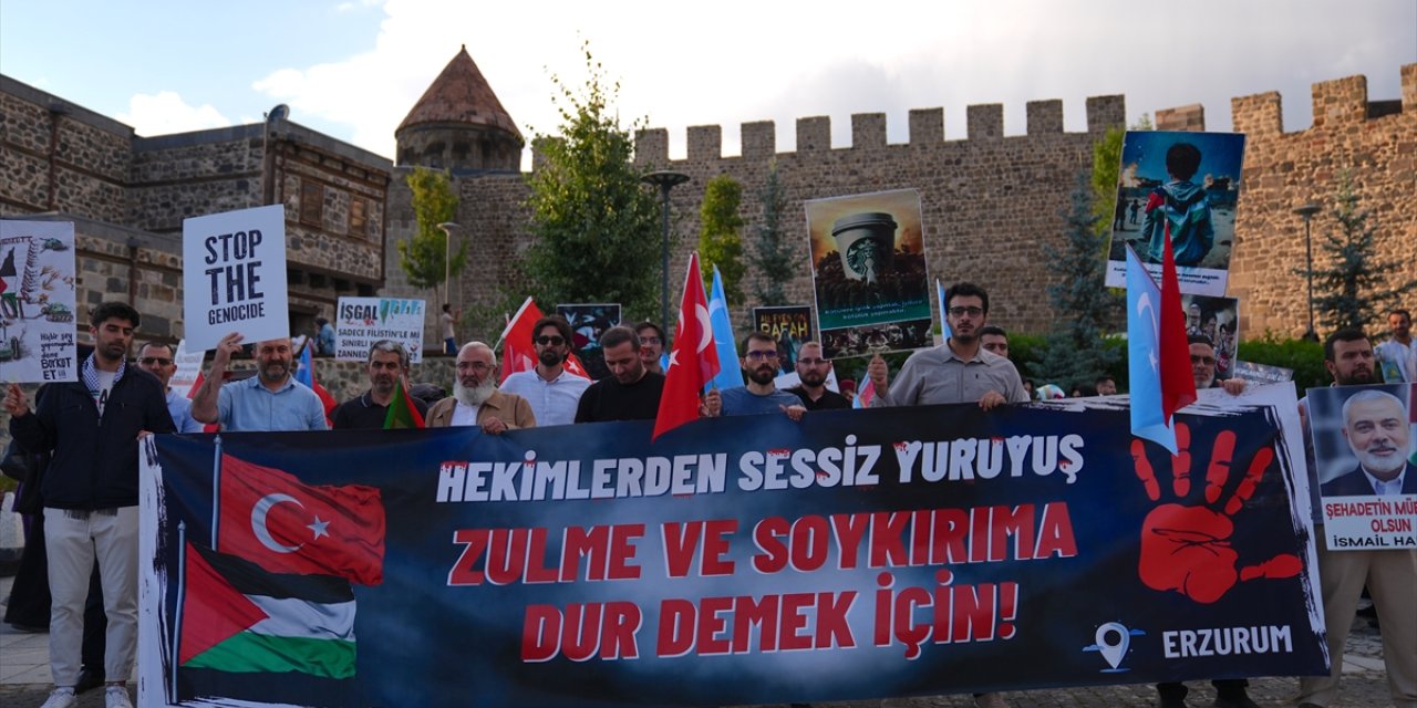 Erzurum'da hekimler ve sağlık çalışanlarından Gazze için "sessiz yürüyüş"