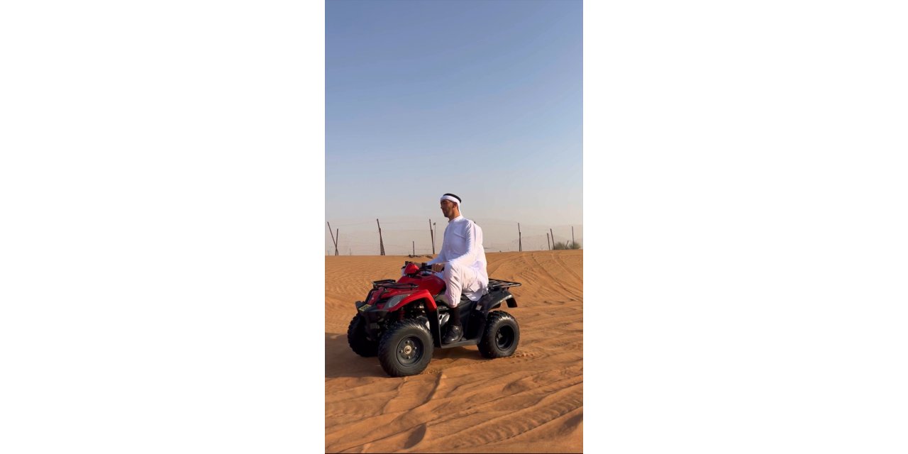 "Dünyanın en uzun adamı" Sultan, Dubai'de ATV ile çöl safarisi yaptı