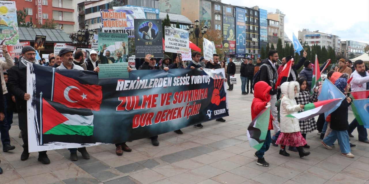 Erzurum'da sağlık çalışanları Gazze için 50'nci kez yürüdü