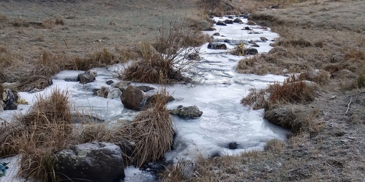 Kars'ta soğuk hava nedeniyle dereler dondu