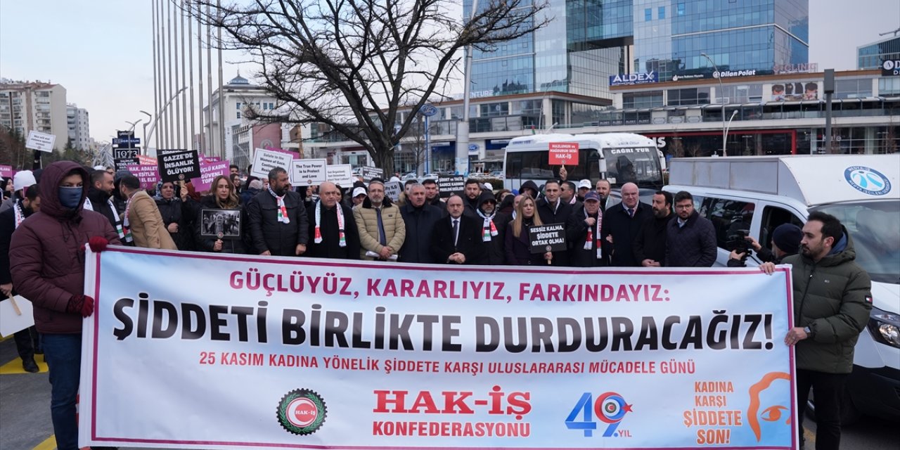 HAK-İŞ kadına yönelik şiddeti ABD'nin Ankara Büyükelçiliği önünde protesto etti