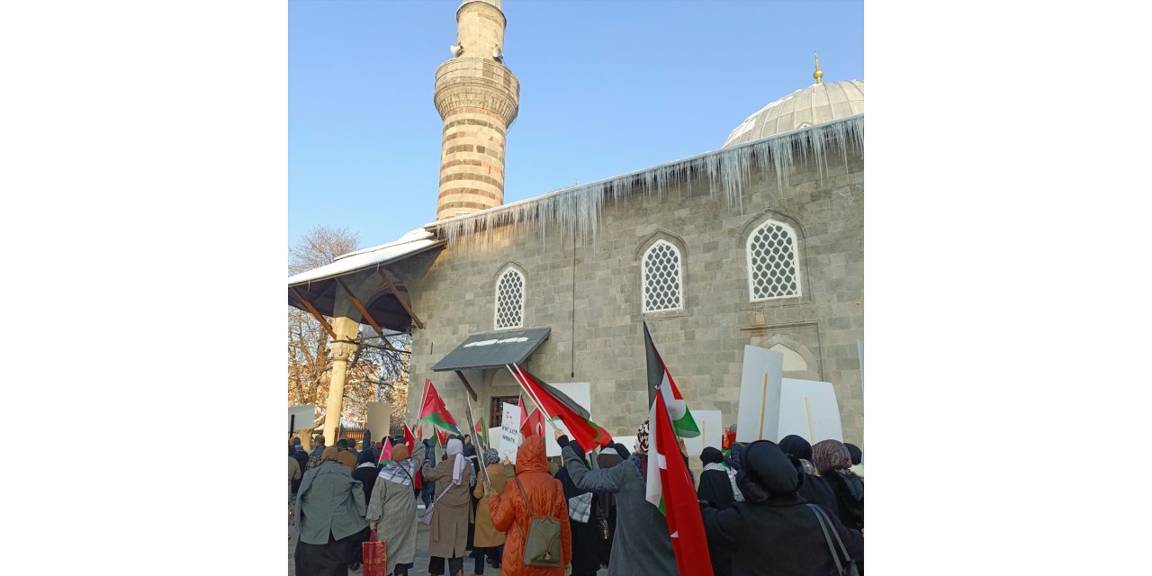 Erzurum'da hekim ve sağlıkçılar, dondurucu soğuğa rağmen Gazze için yürüdü