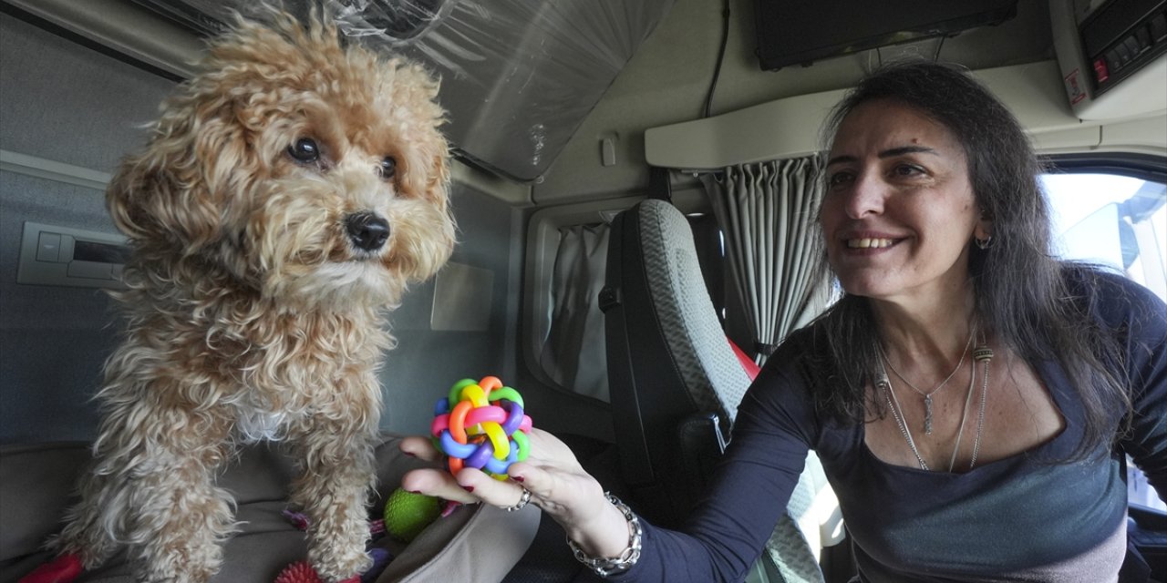 Uluslararası tır şoförü Vildan Özdemir eşi ve köpeğiyle Avrupa yollarını aşındırıyor