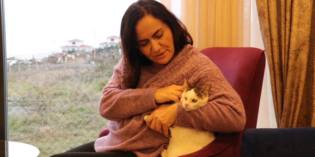 Tekirdağlı hayvansever, görme engelli kedisine anne şefkatiyle bakıyor