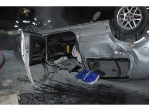 Kocaeli'de takla atan otomobil yandı: 1 ağır yaralı