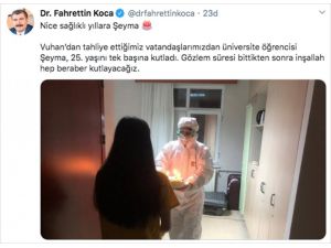 Sağlık Bakanı Koca, Vuhan'dan getirilen üniversite öğrencisinin doğum gününü kutladı