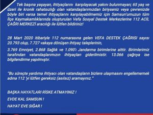 Samsun'da Vefa Sosyal Destek Merkezine 20 bin 793 çağrı geldi