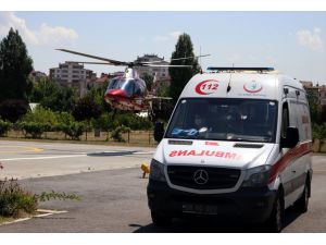 Ambulans helikopter, hızarla kolundan yaralanan kişi için havalandı