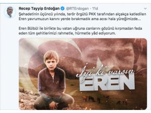 Cumhurbaşkanı Erdoğan'dan Eren Bülbül paylaşımı: