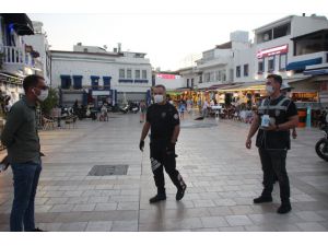 Bodrum'da Kovid-19 tedbirleri kapsamında maske denetimi