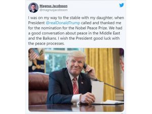 Trump'dan kendisini Nobel Barış Ödülü'ne aday gösteren İsveçli siyasetçiye teşekkür