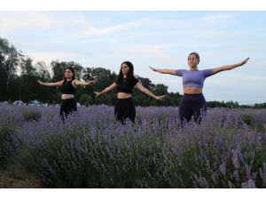 Edirne'de lavanta tarlasında "gün batımı yogası" yapıldı