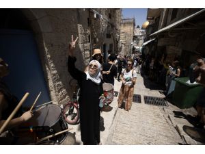 Kudüs'te İsrail'in evlerini boşaltmalarını istediği Filistinli Leben ailesine destek gösterisi