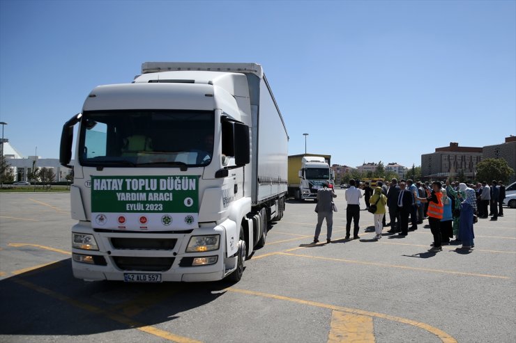 Konya'dan Hatay'daki nişanlı çiftlere 8 tır çeyiz gönderildi