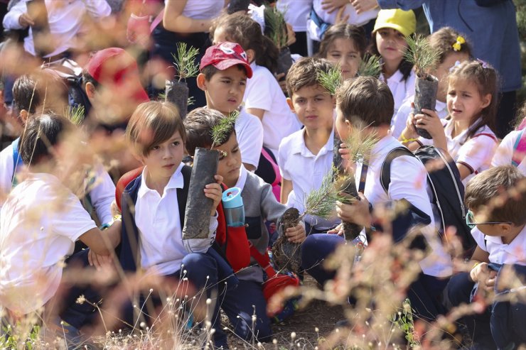 Ankaralı öğrenciler Cumhuriyet'in 100. yılında binlerce fidan dikti