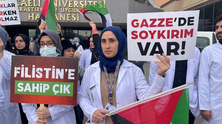 Kocaeli'de sağlık çalışanları, İsrail'in Gazze'ye saldırılarını protesto etti