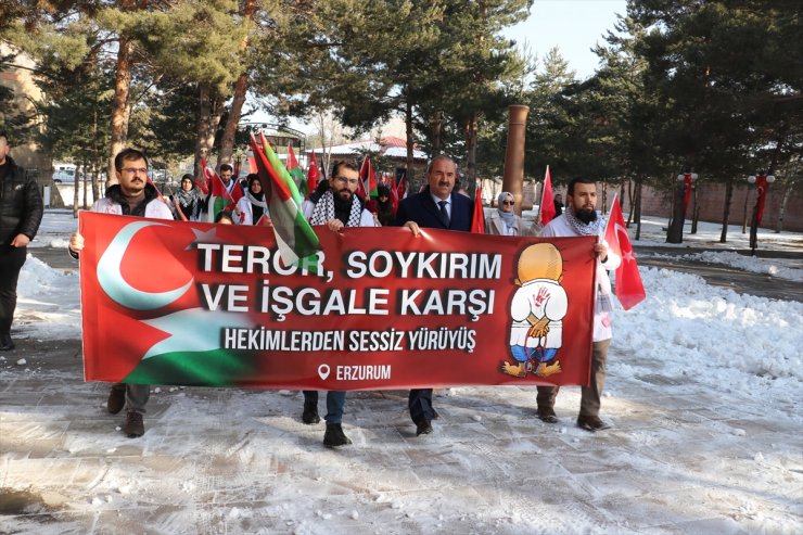 Erzurum ve Kars'ta sağlık çalışanları Filistin için "sessiz yürüyüş" gerçekleştirdi