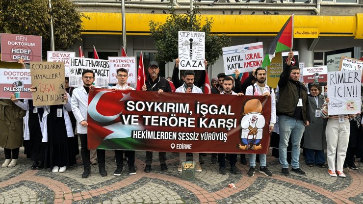 Edirne'de İsrail'in Gazze'ye yönelik saldırıları sessiz yürüyüşle protesto edildi