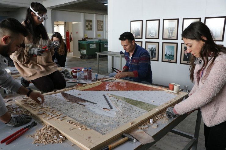 Seramik fabrikasının atıkları "zeytin" temalı dev sanat eserine dönüşüyor