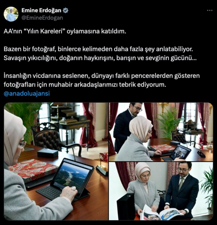 Emine Erdoğan, AA'nın "Yılın Kareleri" oylamasında fotoğrafları yer alan muhabirleri tebrik etti