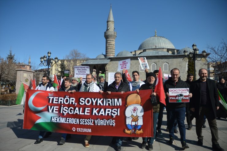 Erzurum'da hekimler ve sağlıkçılar Filistin için "sessiz yürüyüş" yaptı