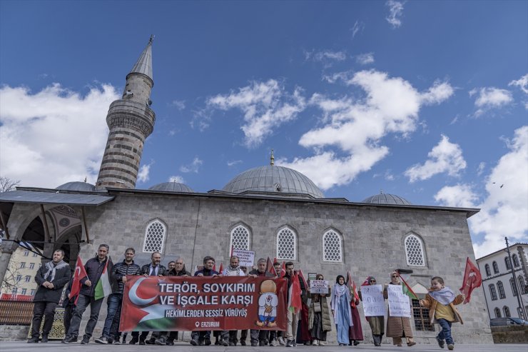 Erzurum'da sağlık çalışanları Filistin için "sessiz yürüyüş" yaptı