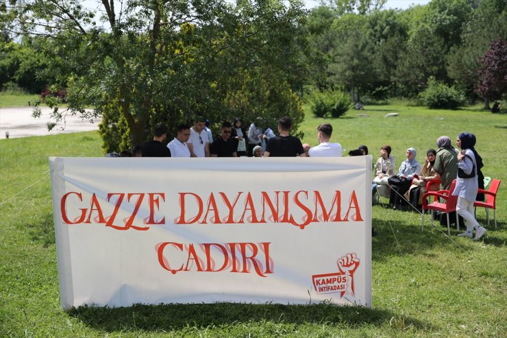 Edirne'de üniversite öğrencilerinin "Gazze Dayanışma Çadırı"ndaki nöbeti sürüyor