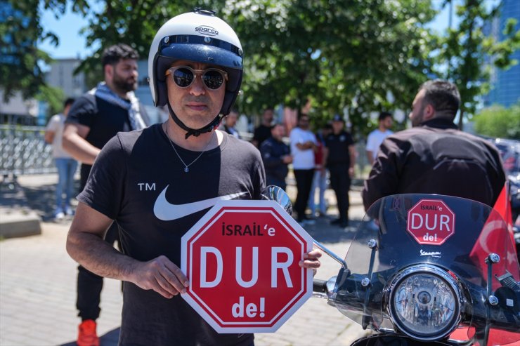 Motosikletlilerden İsrail'in İstanbul Başkonsolosluğu önünde "soykırım" protestosu